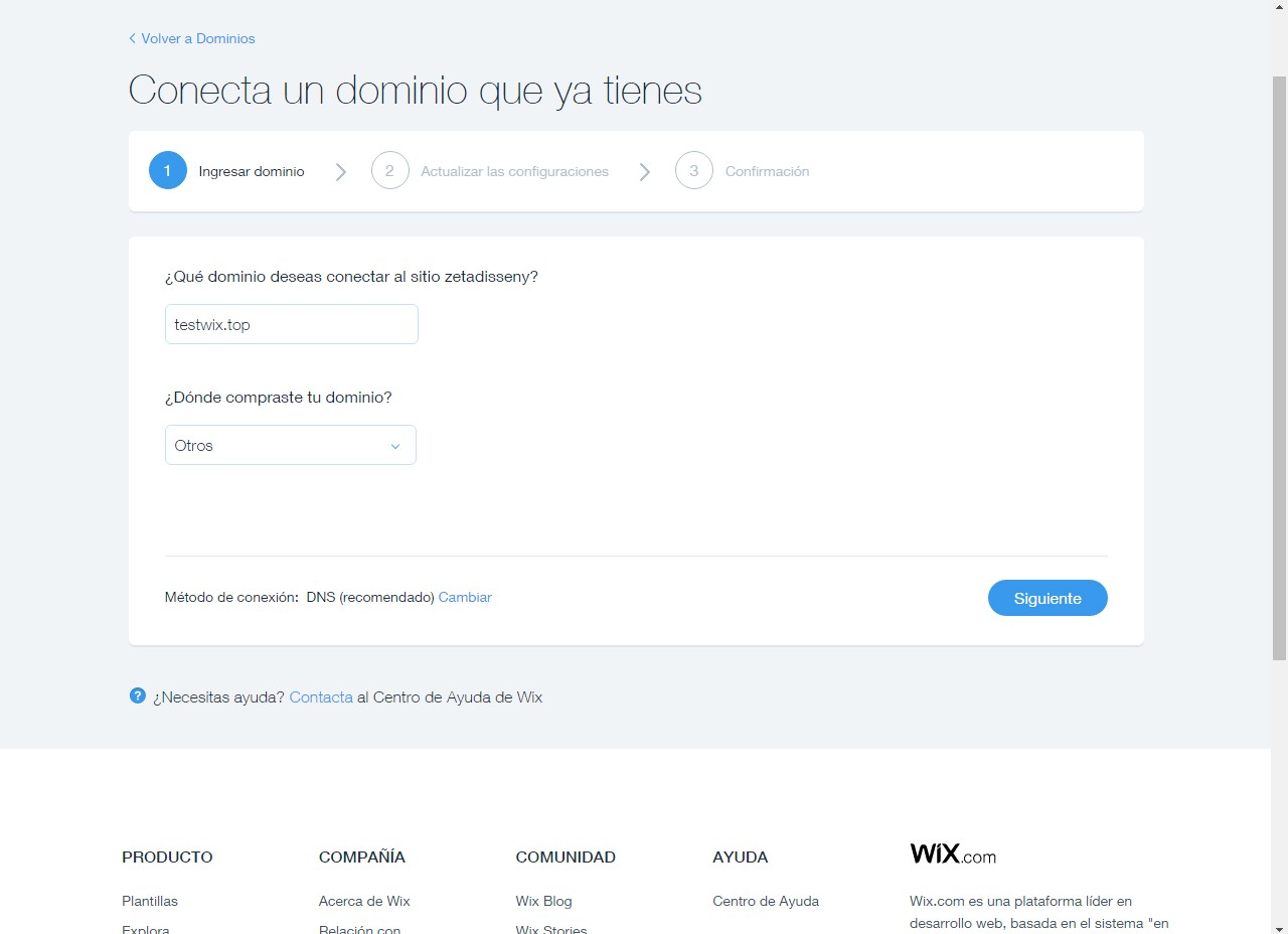 Conseguir dominio para Wix